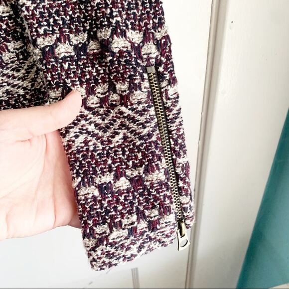 Lucky Brand Tweed Textured Moto Style Jacket Asymmetrical Zip Maroon Navy Size S - Picture 9 of 15